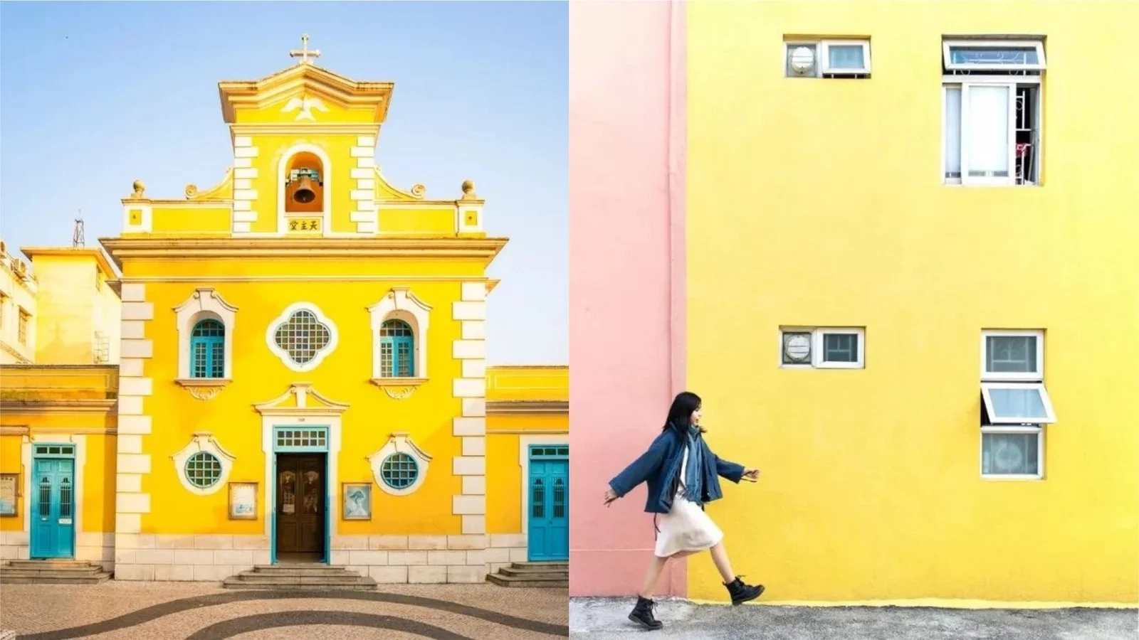 澳门路环彩色教堂小镇风光